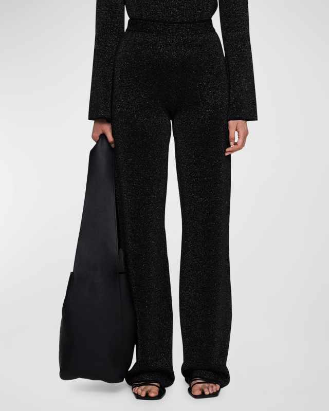 Metallic Mid-Rise Straight-Leg Lurex-Wool Pants