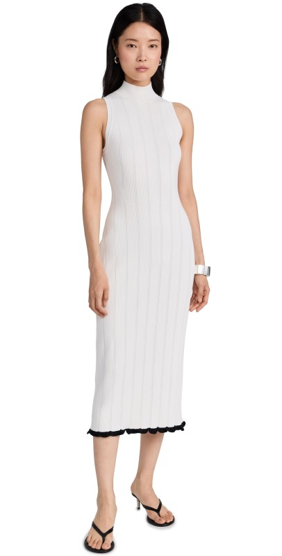 Proenza Schouler White Label Kim Knit Dress in Compact Pointelle Rib Off White