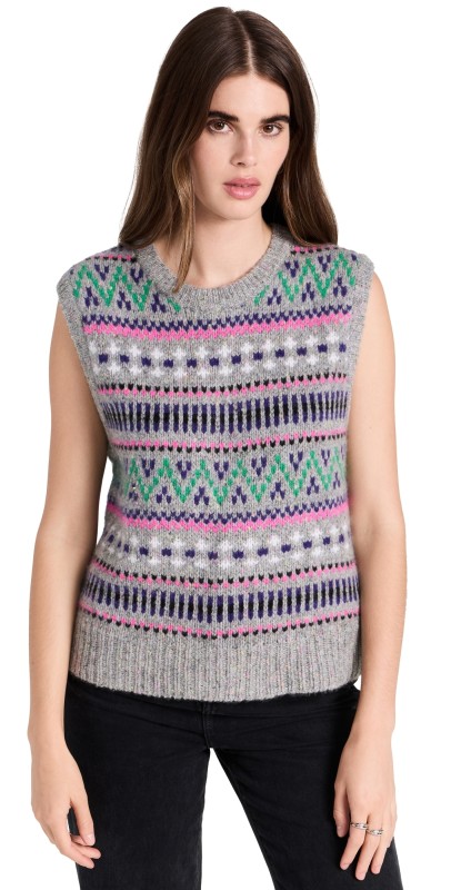 Autumn Cashmere Multi Color Chunky Fair Isle Cashmere Vest Tutti Frutti Combo