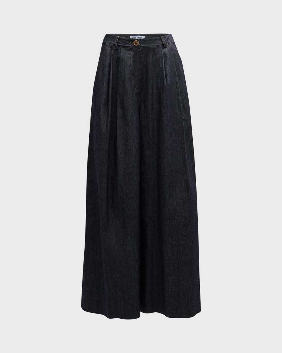 High-Rise Double-Pleated Flare Wide-Leg Pants