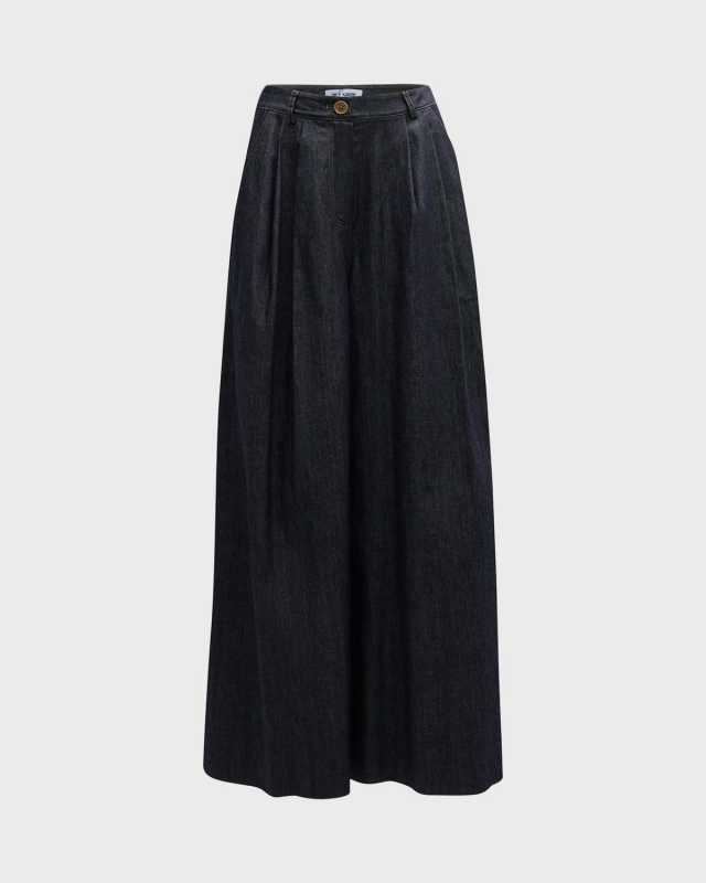 High-Rise Double-Pleated Flare Wide-Leg Pants