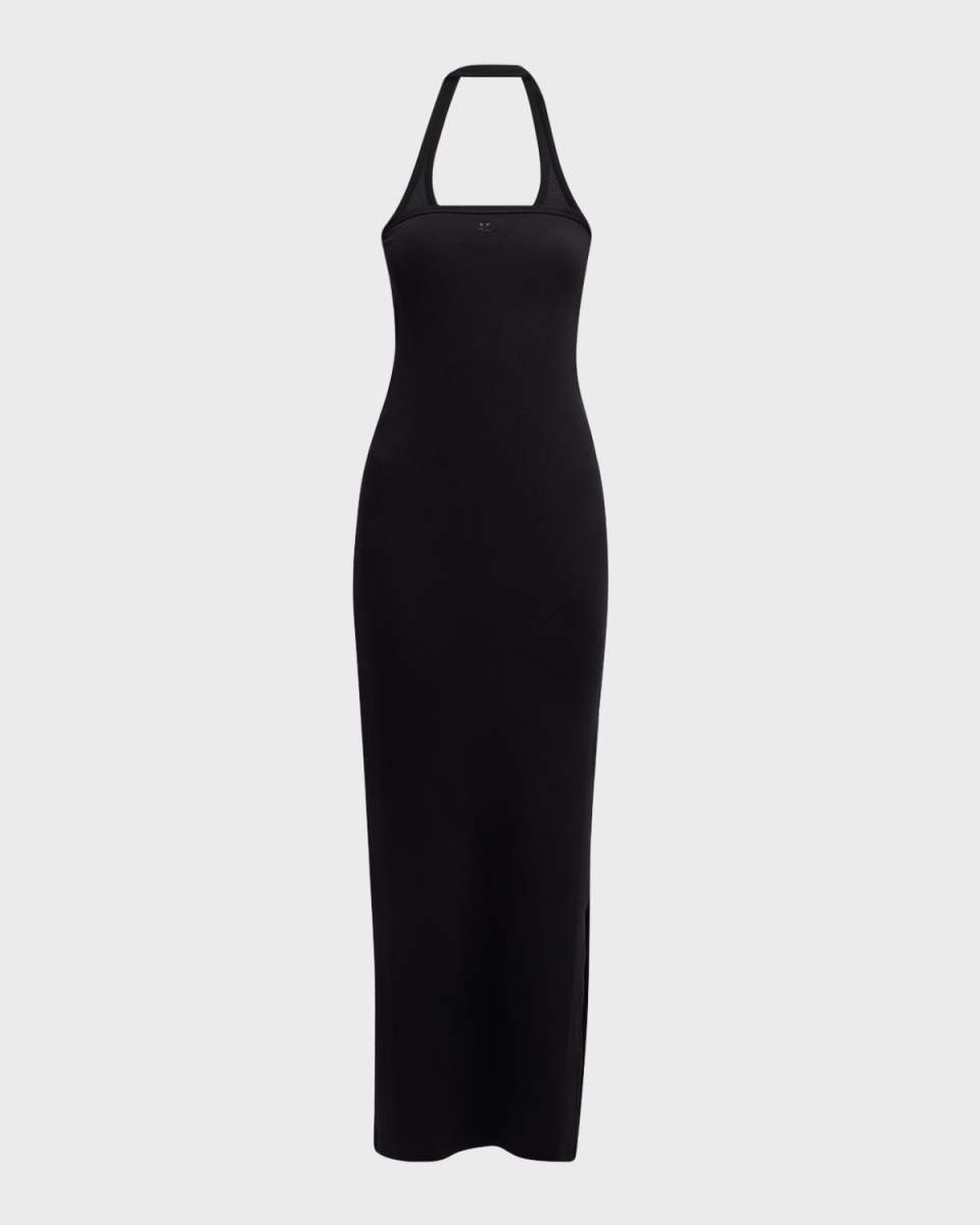 Hyperbole 90s Rib Choker Halter Slit Maxi Dress