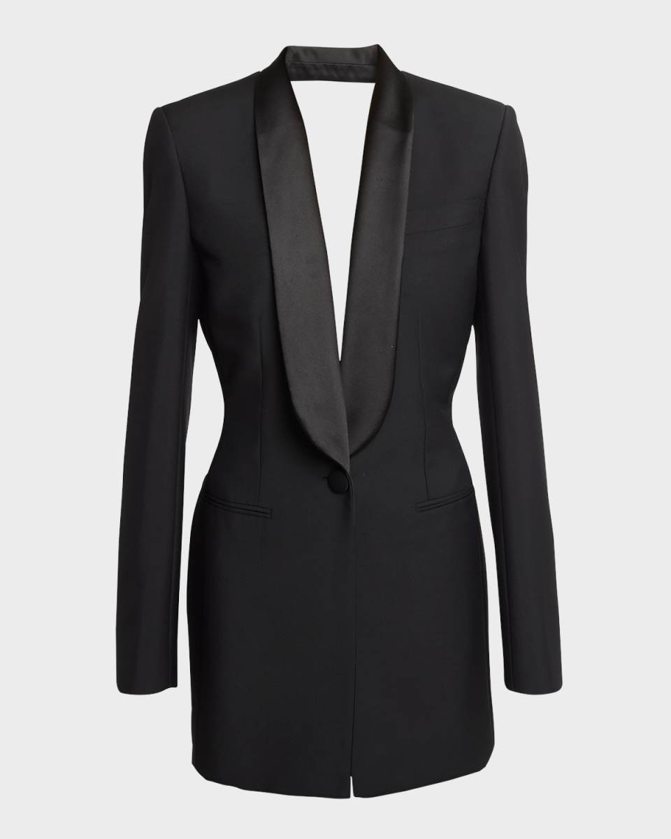 Open Draped-Back Wool Jacket