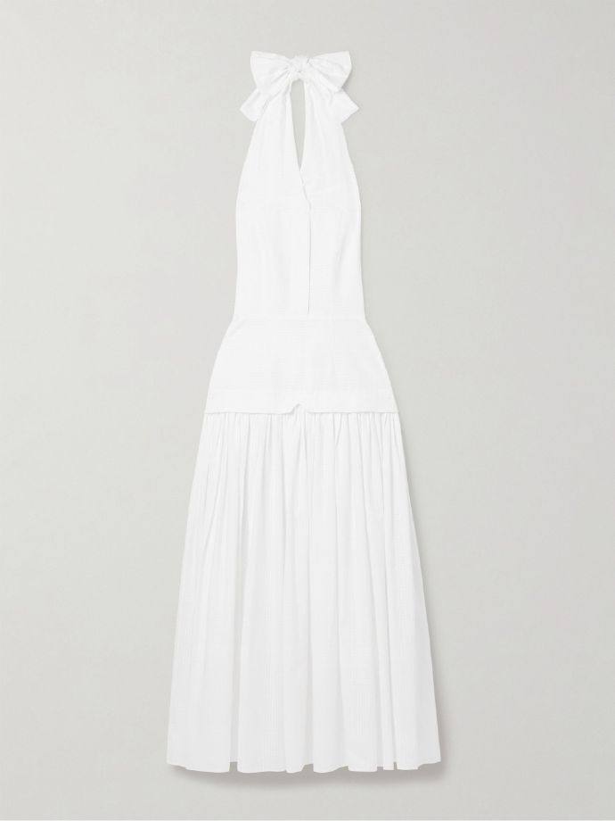 TOVE Quinn tiered checked embroidered cotton halterneck maxi dress