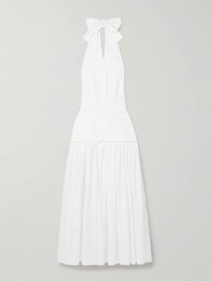 TOVE Quinn tiered checked embroidered cotton halterneck maxi dress