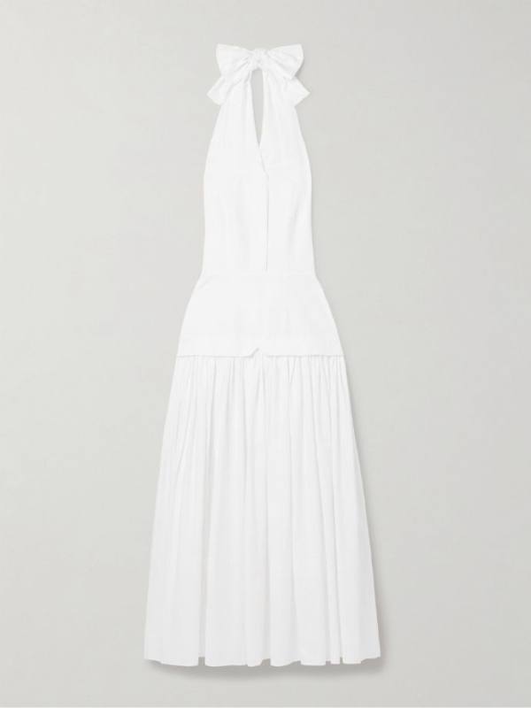 TOVE Quinn tiered checked embroidered cotton halterneck maxi dress