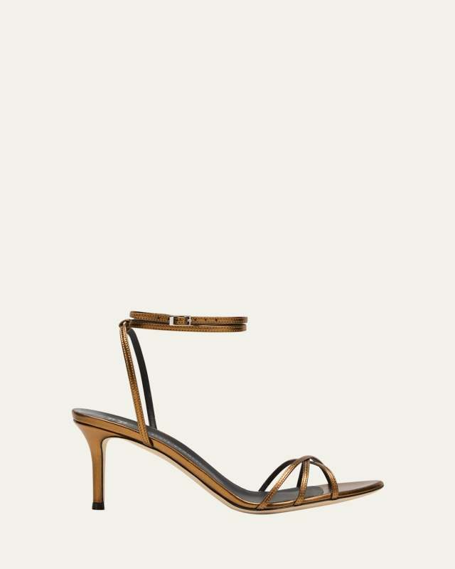 Metallic Leather Ankle-Strap Sandals