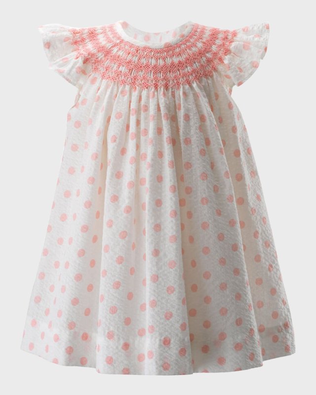 Girl's Angel Polka Dot-Printed Dress with Bloomers, Size 6M-