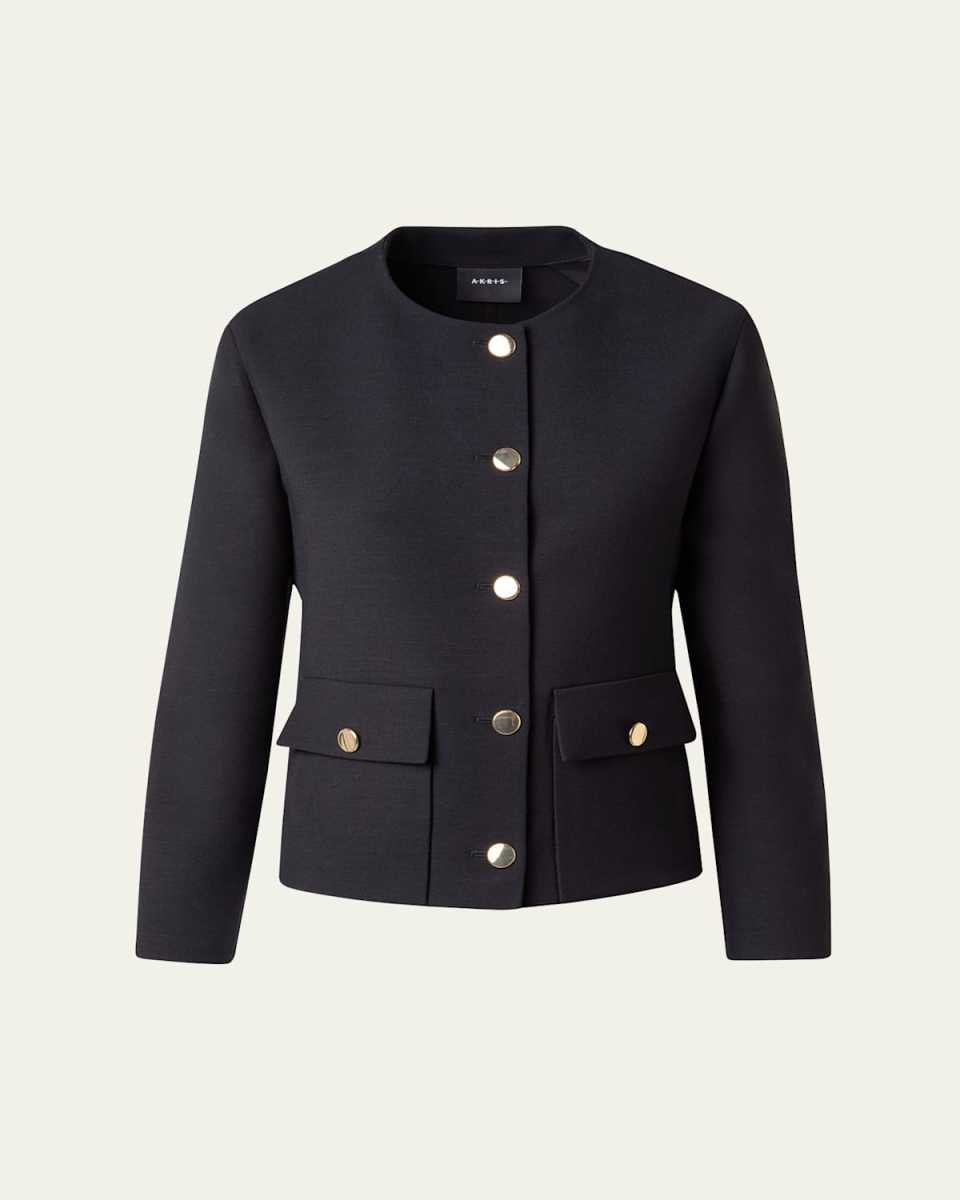 Double-Face Wool Winter Jacket with Gold-Tone Buttons
