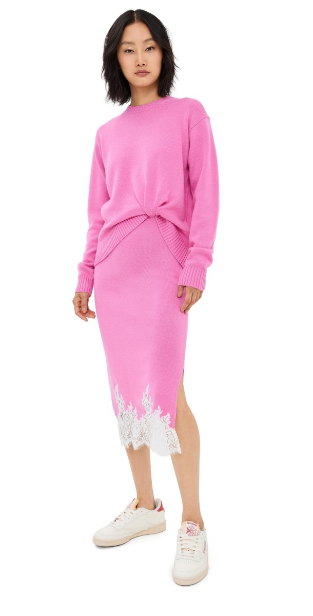 3.1 Phillip Lim Draped Knit Dress With Lace Hem Hot Pink