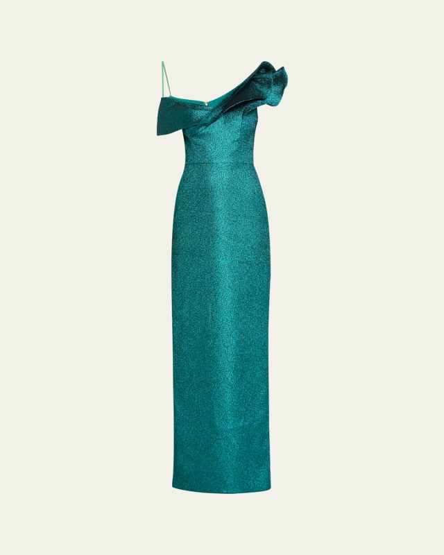 One-Shoulder Shimmer Jacquard Column Gown