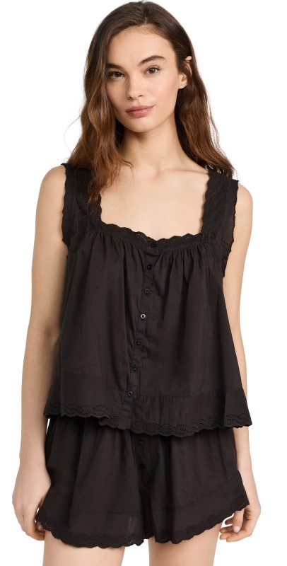 THE GREAT. The Eyelet Tank Black