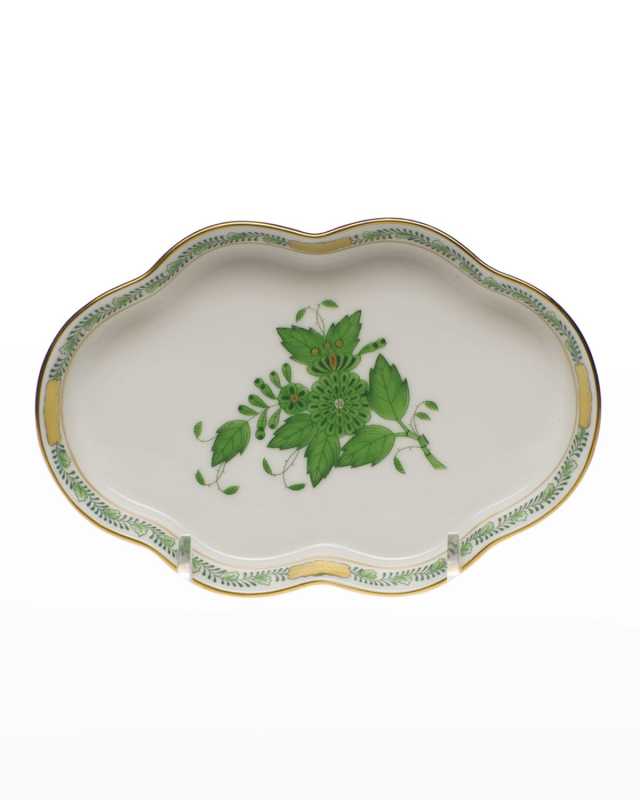Chinese Bouquet Green Small Scalloped Tray