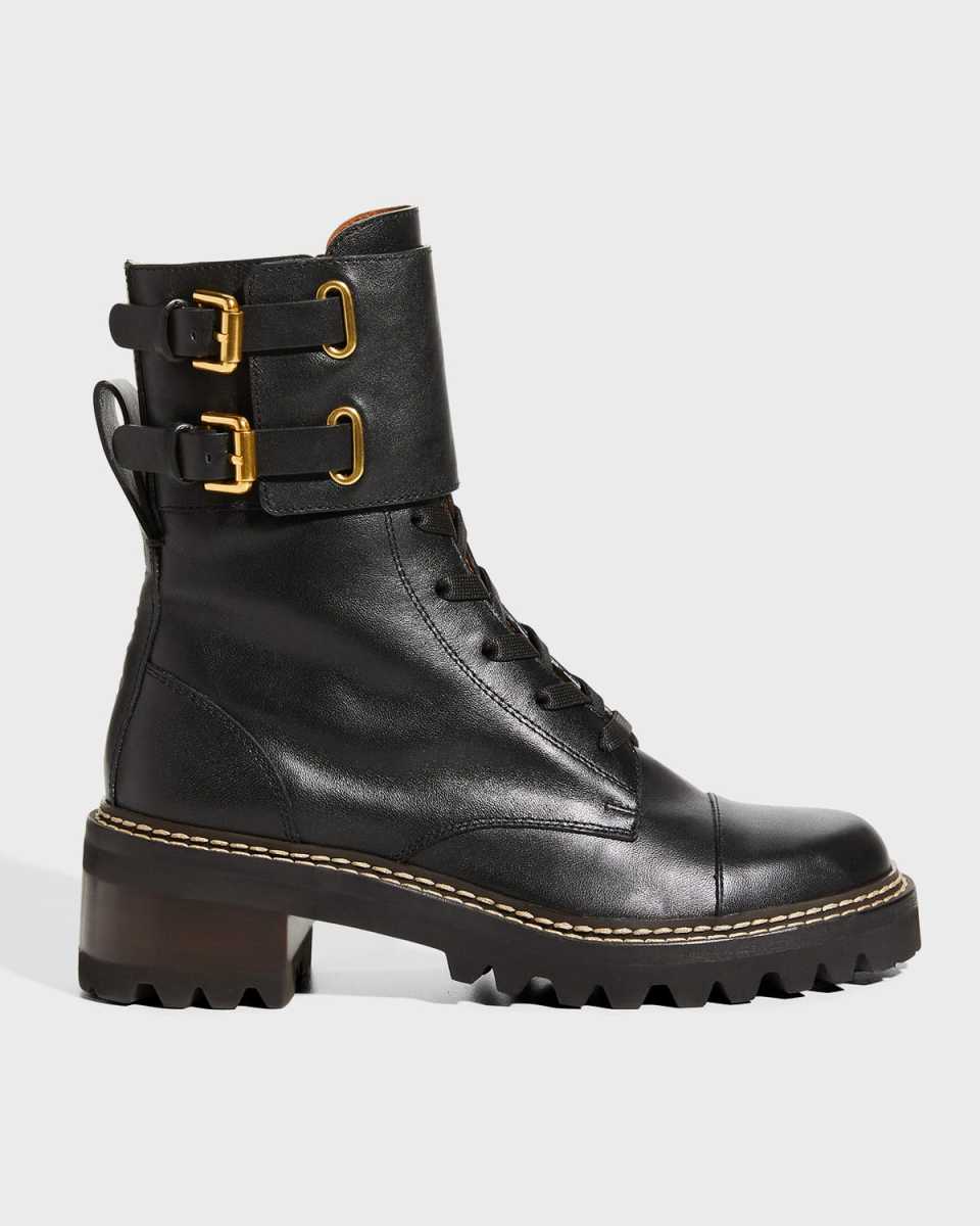 Mallory Buckle-Cuff Moto Combat Booties