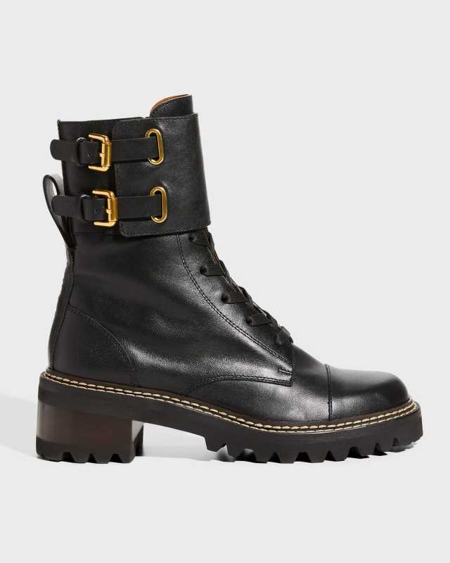 Mallory Buckle-Cuff Moto Combat Booties