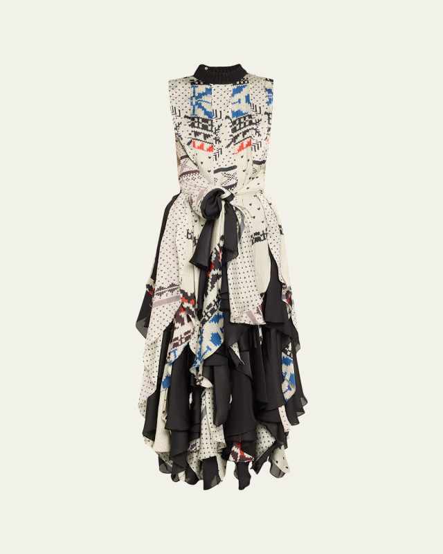 Fair Isle Print Ruffled Maxi Dress