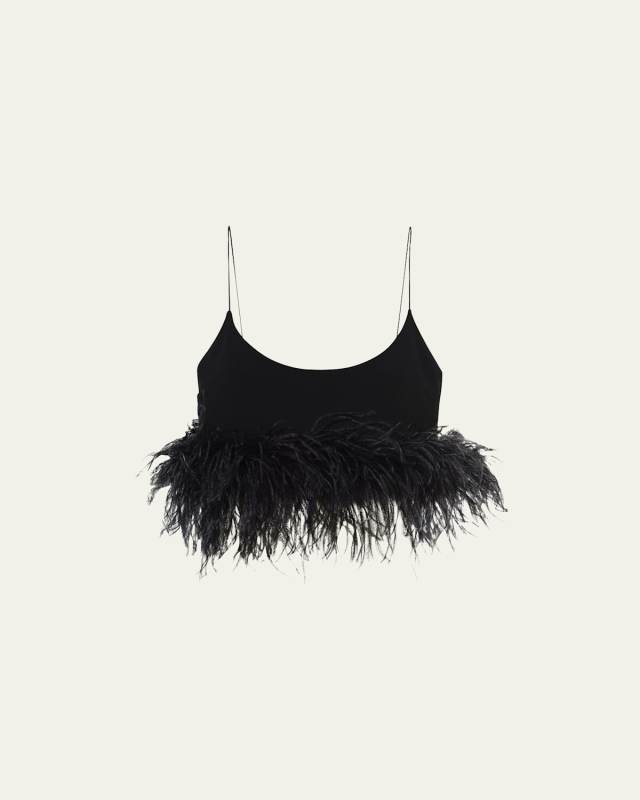 Feather-Trim Crop Top