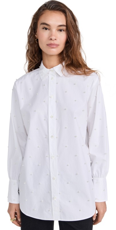 FRAME The Oversized Pearl Pocket Shirt White