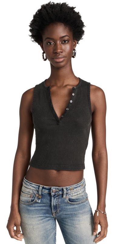 R13 Henley Tank Washed Black