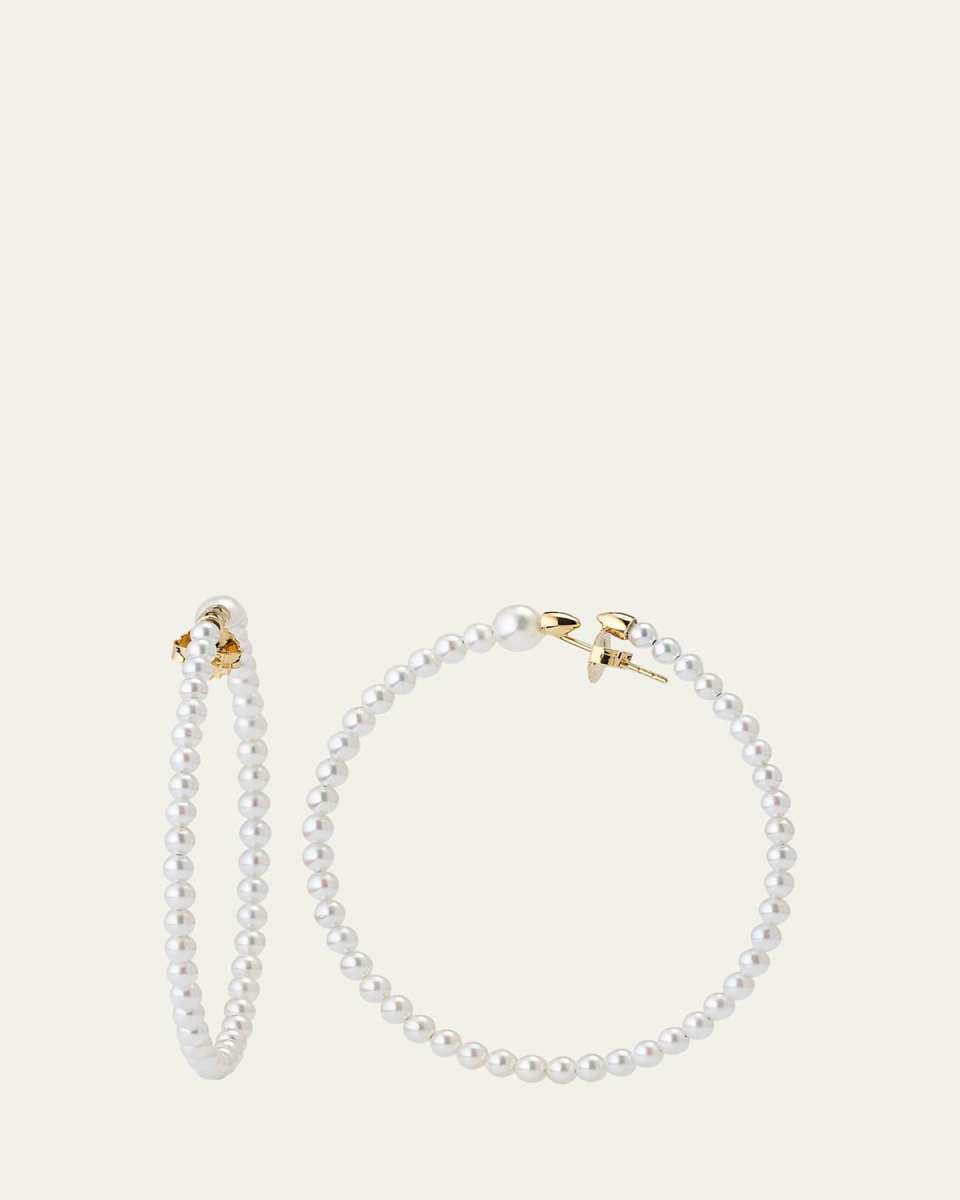 14K Yellow Gold 3mm Akoya Large Hoop Earrings