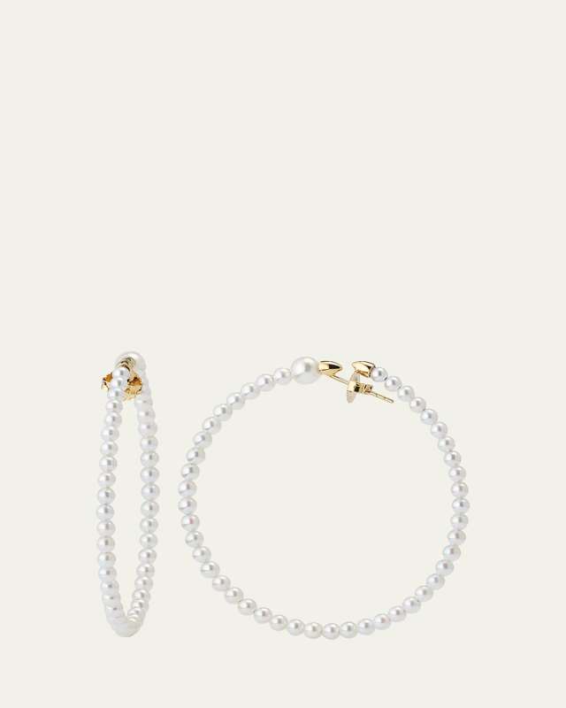 14K Yellow Gold 3mm Akoya Large Hoop Earrings