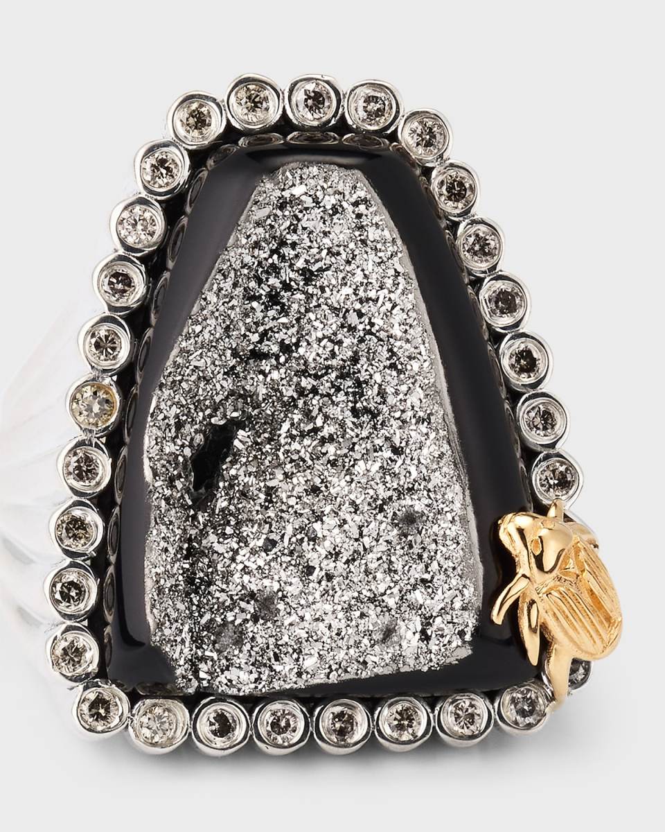 Platinum Druzy and Champagne Diamond Ring