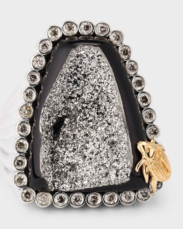 Platinum Druzy and Champagne Diamond Ring