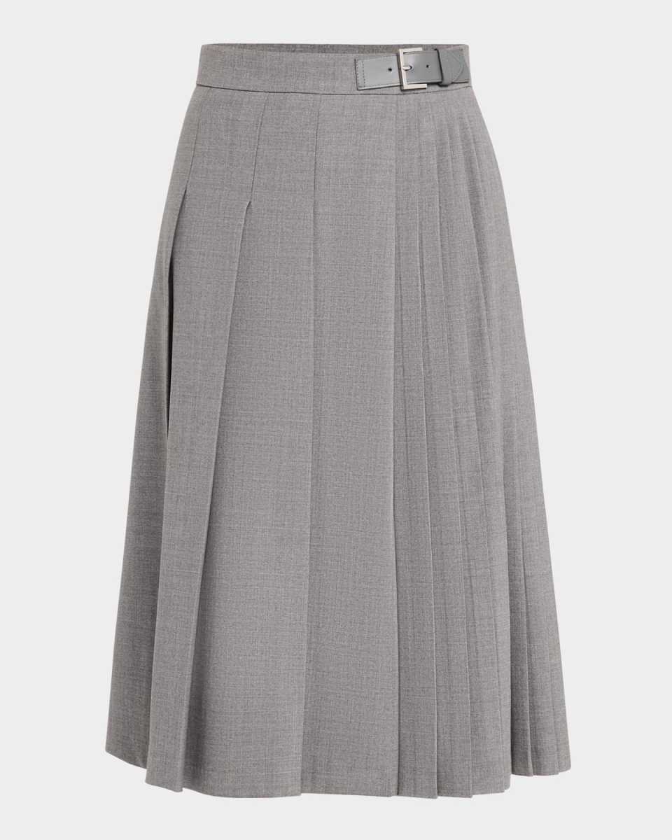 Estella Pleated Buckle-Embellished Midi Skirt