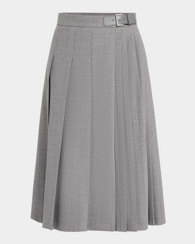 Estella Pleated Buckle-Embellished Midi Skirt