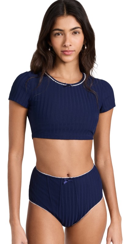 STAUD Soleil Swim Top Navy/White