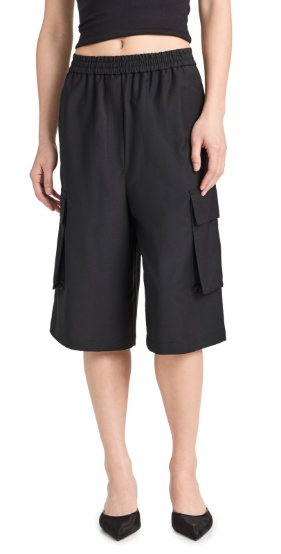 Tibi Tropical Wool Relaxed Cargo Shorts Black