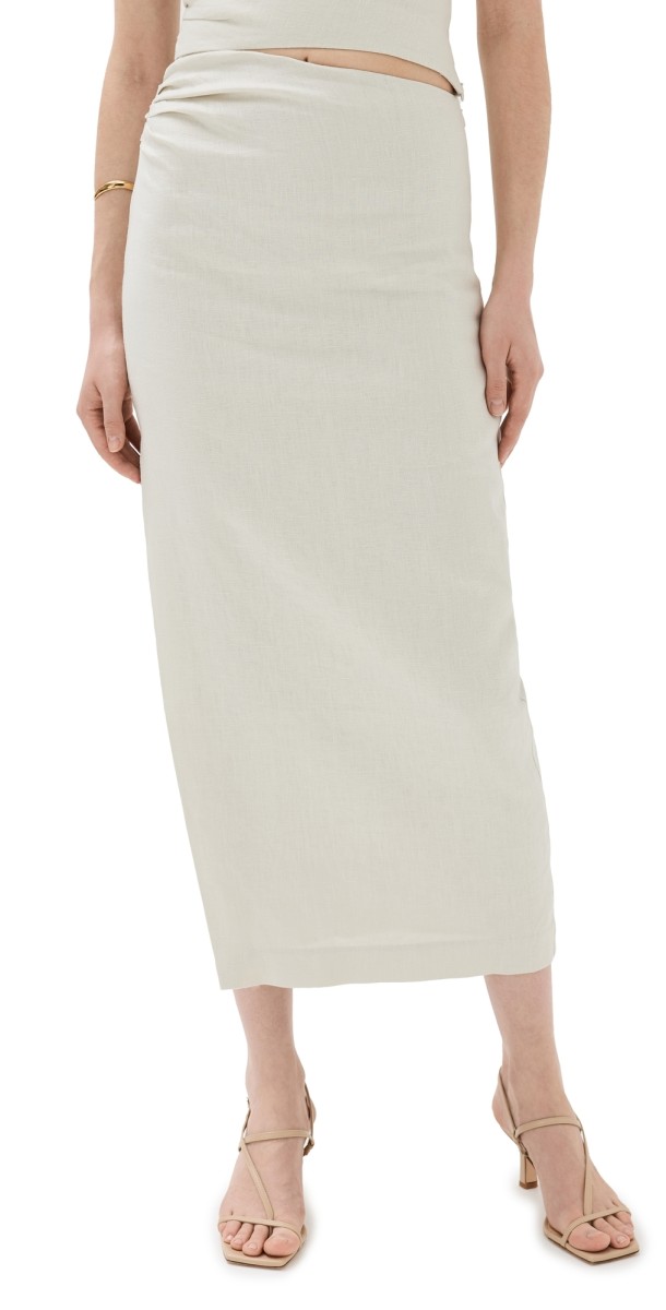 SIR. Affogato Asymmetric Midi Skirt Ecru