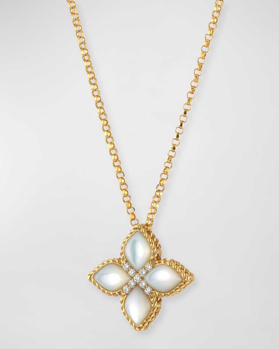 18K Yellow Gold Venetian Princess Mother of Pearl Necklace with Diamonds