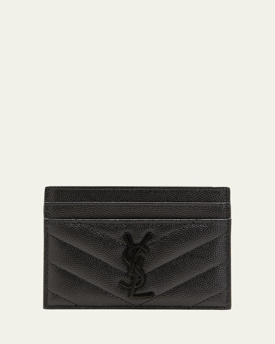 YSL Monogram Card Case in Grained Leather