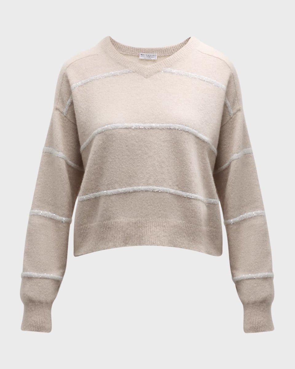 Alpaca Cotton Paillette Striped Sweat