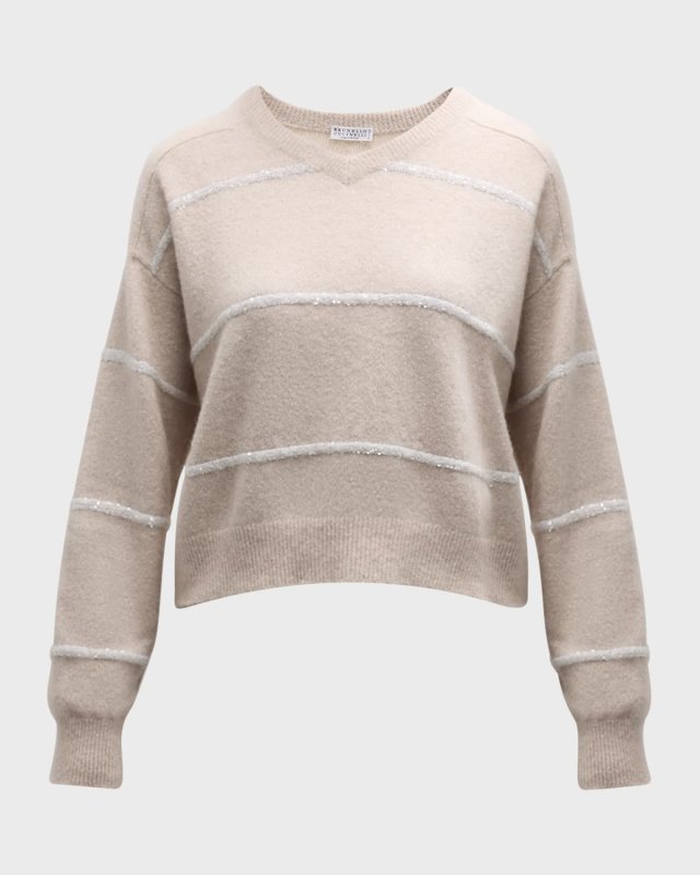 Alpaca Cotton Paillette Striped Sweat
