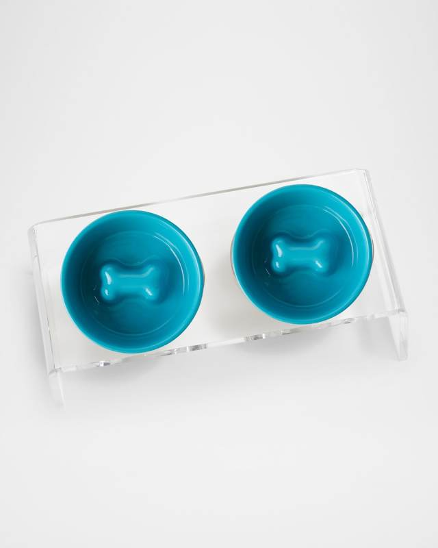 Small Clear Double Feeder with Slow Feed Bowls, 1 Pint