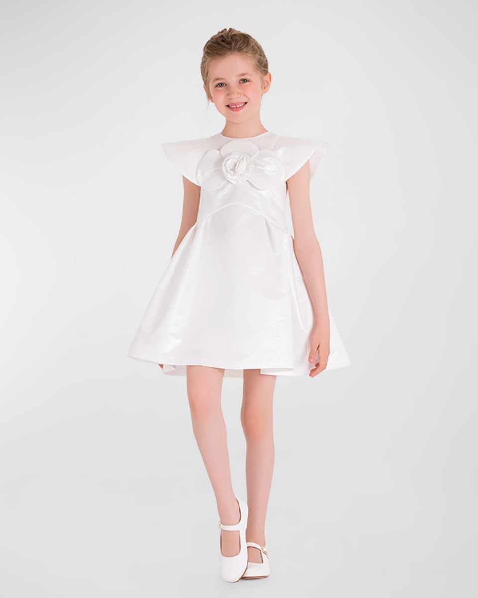 Girl's 3D Rose Applique Dress, Size 3T-10