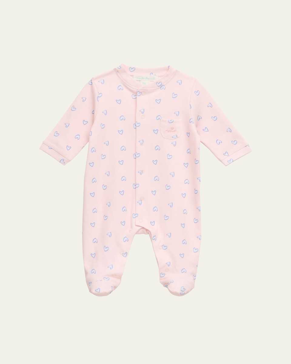 Girl's Pink Love Printed Footie, Size Newborn-18