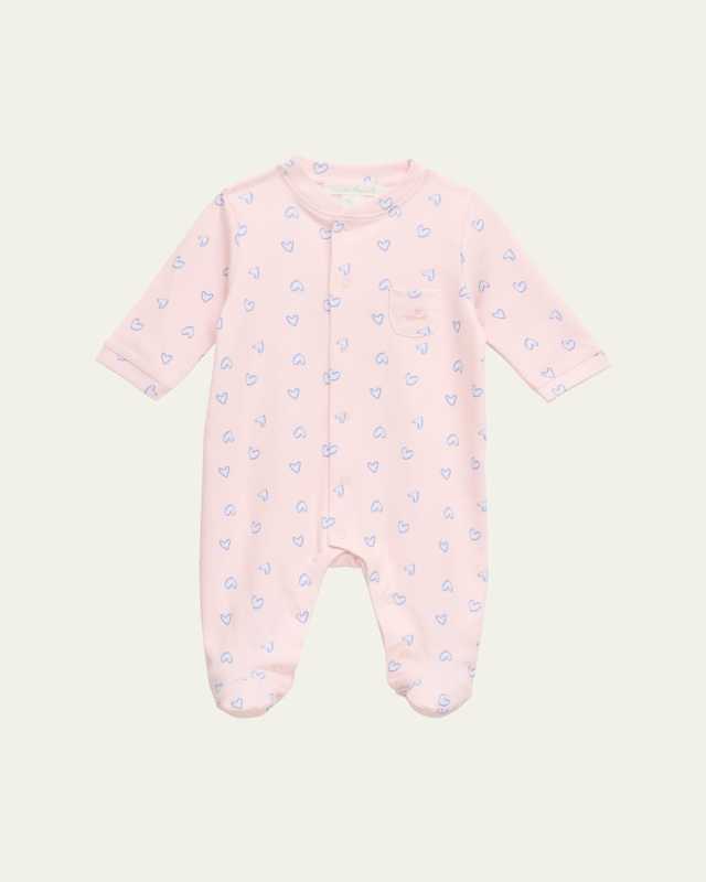 Girl's Pink Love Printed Footie, Size Newborn-18
