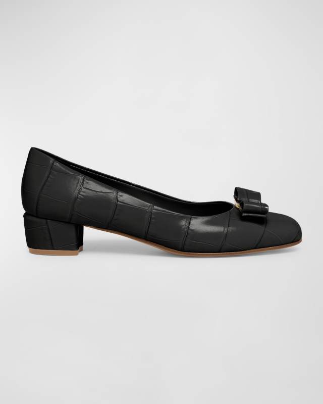 Vara Croco Bow Ballerina Pumps