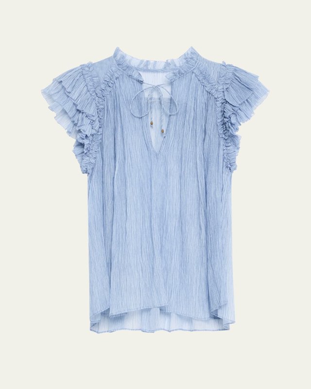Clea Crinkled Flutter-Sleeve Top