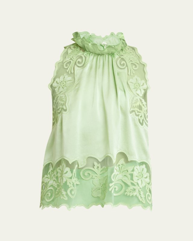 Elowen Sleeveless Floral Silk Embroidered Top