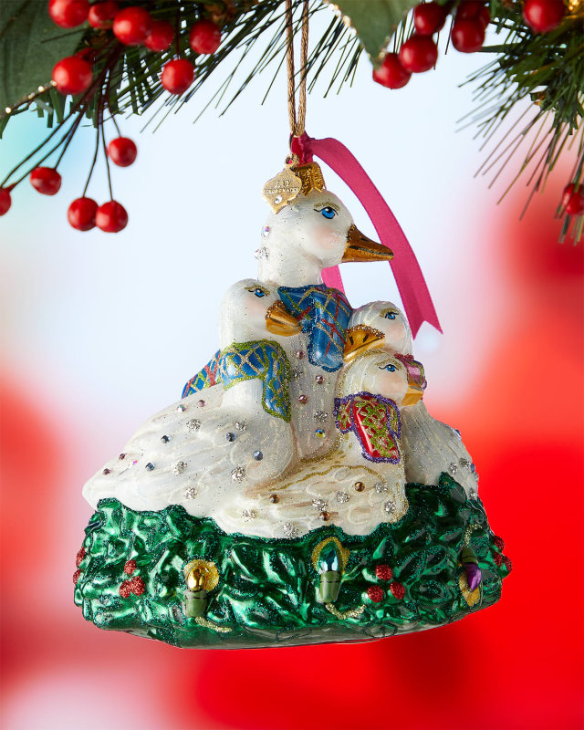 Six Geese Laying Glass Ornament