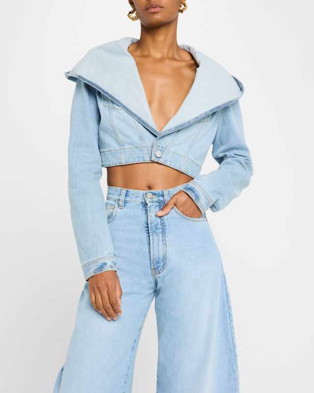 Hooded Denim Jacket with Cinched Waist