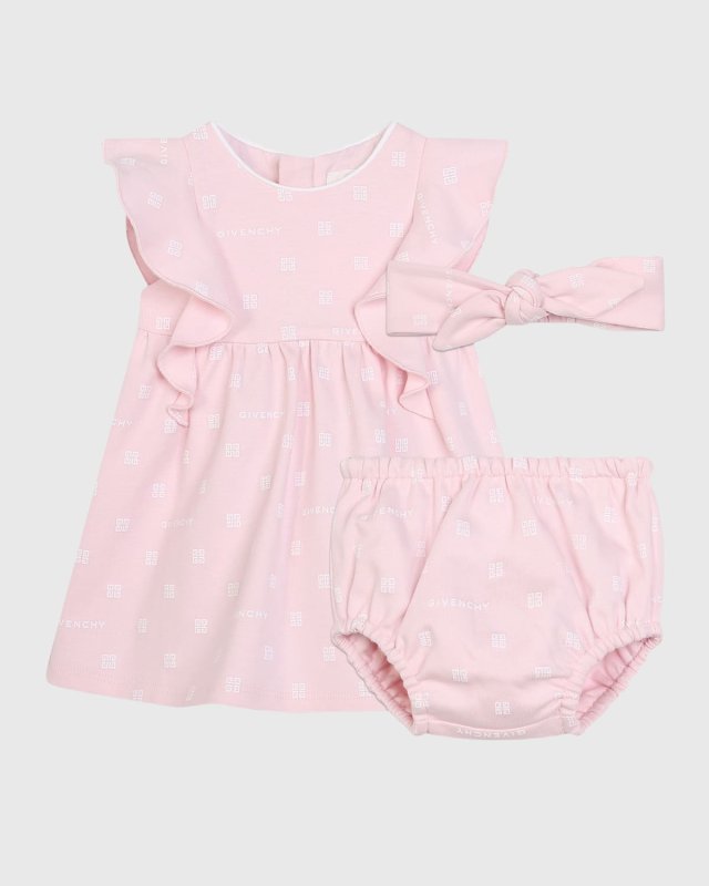 Girl's 4G Allover Printed Cotton Interlock Dress Set, Size 3M-