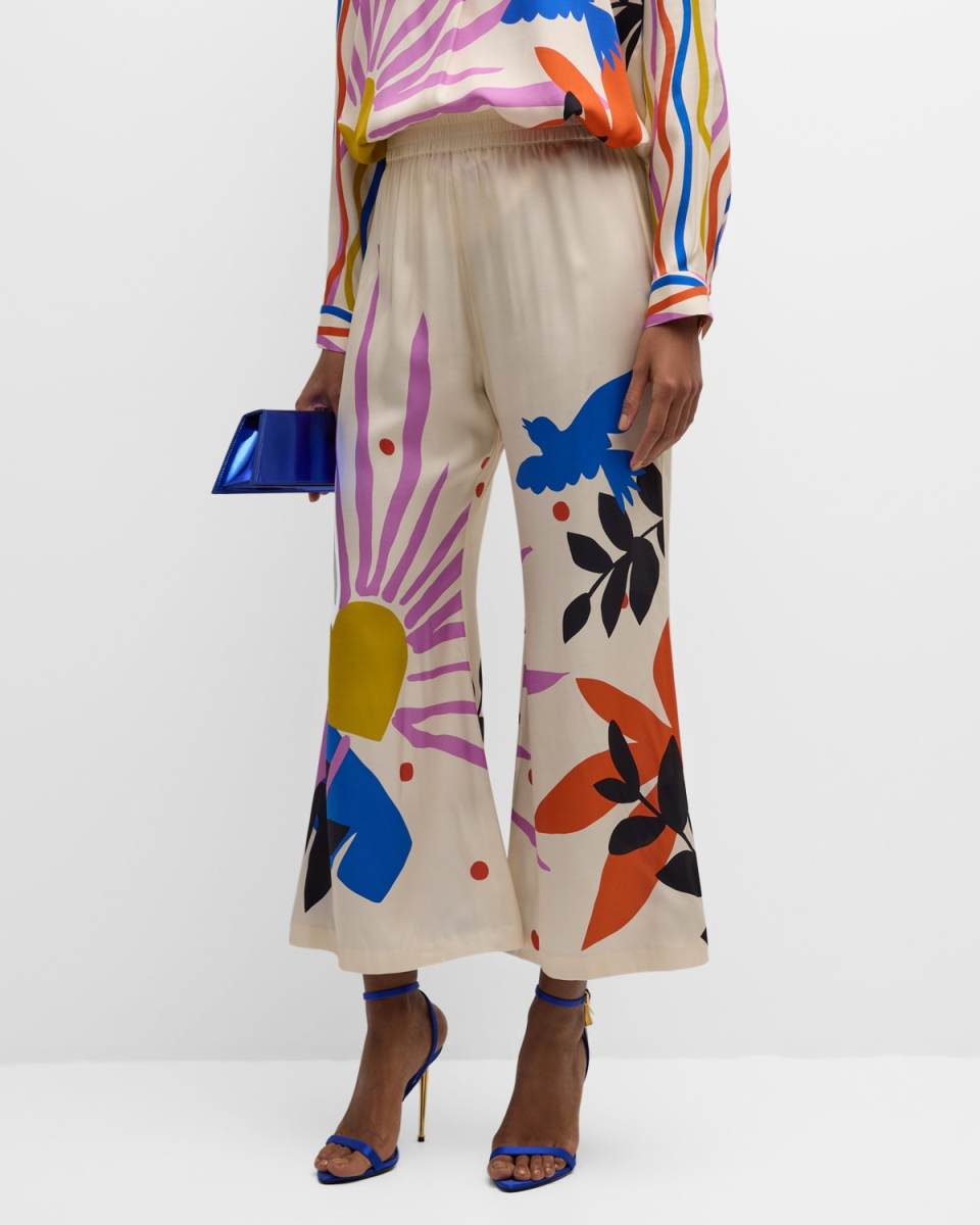 Yasmin Cropped Floral-Print Flare-Leg Pants