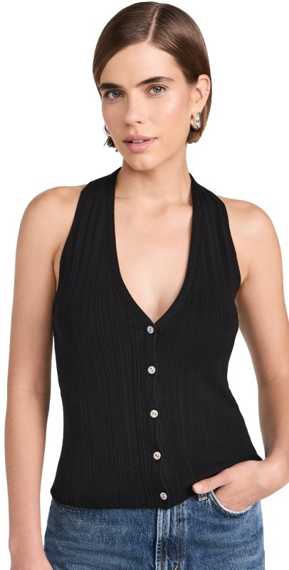 Vince Button Tank Black
