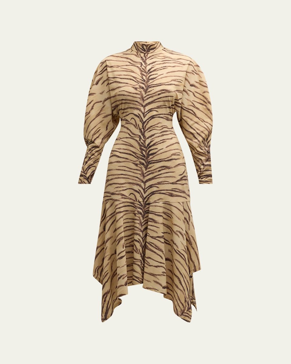Tiger Print Handkerchief Midi Dress