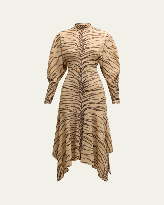 Tiger Print Handkerchief Midi Dress